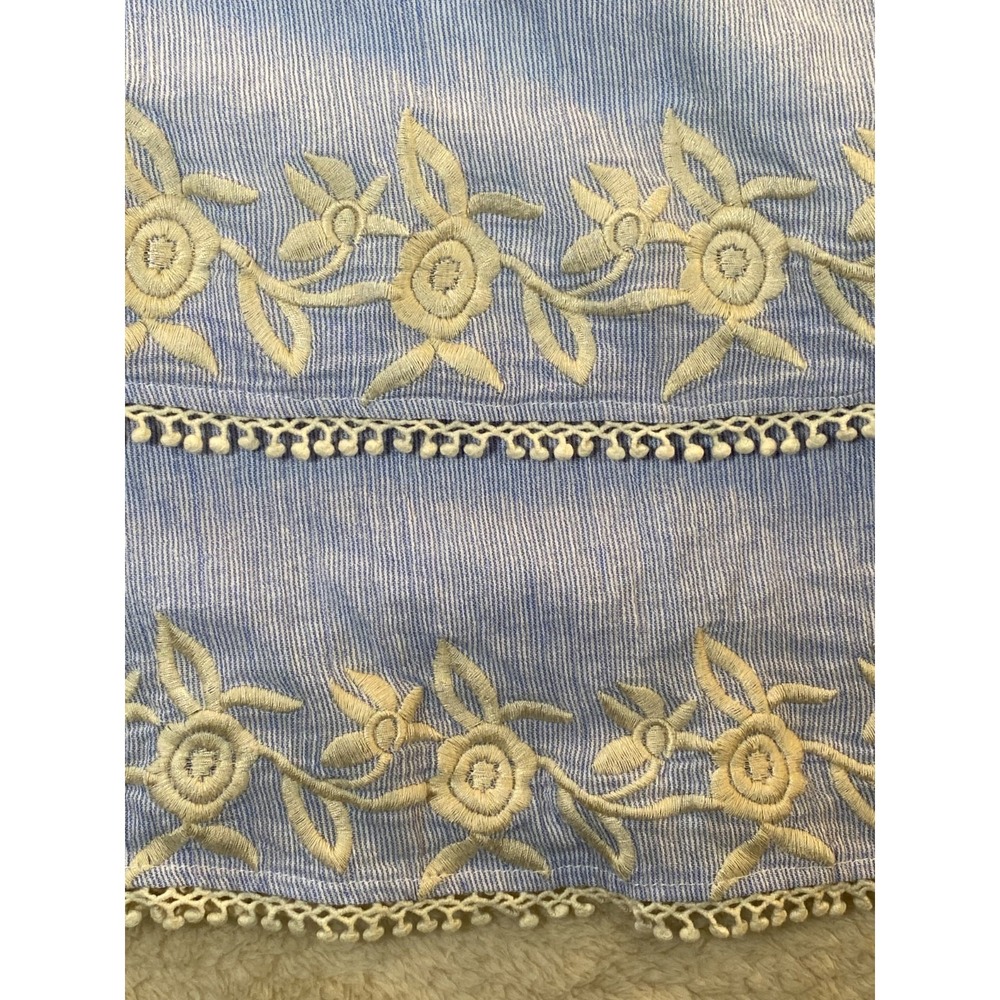 THML Halter Tank Top Embroidered Floral & Tassels Sleeveless Blue White SZ M - Picture 6 of 11